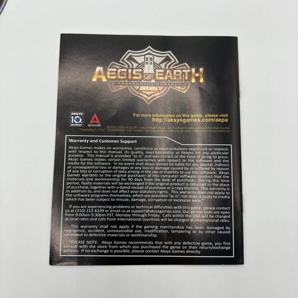 Aegis of Earth Protonovus‎ Assault PS3 PlayStation 3 Game Disc Manual Case CIB